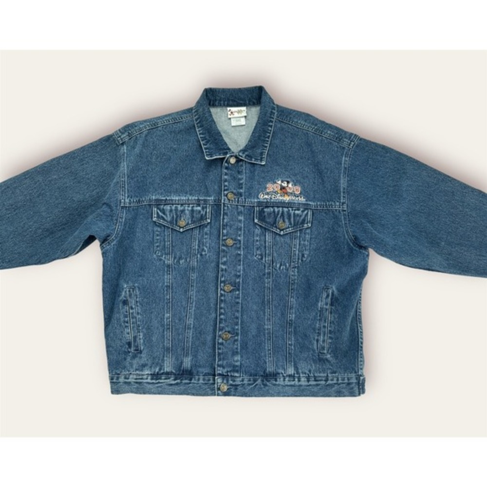Vintage 2000 Walt Disney World Mickey Mouse Denim‎ Jean Jacket RARE Sz L Unisex